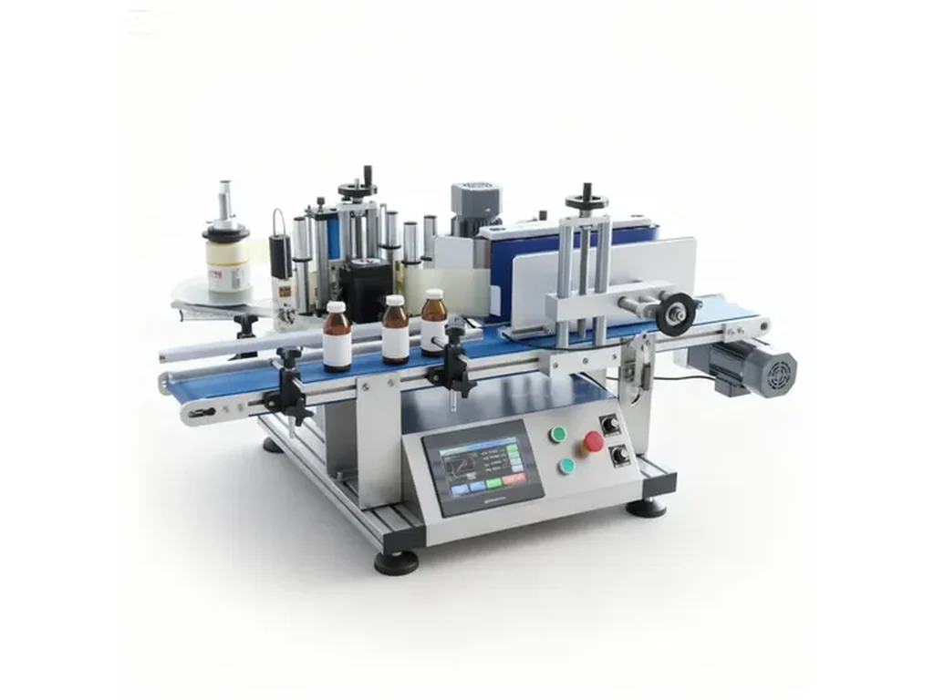 Compact wraparound labelling machine for cans and jars