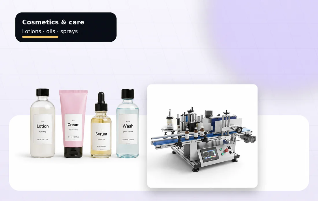 Cosmetic bottles and personal care containers for wraparound labelling